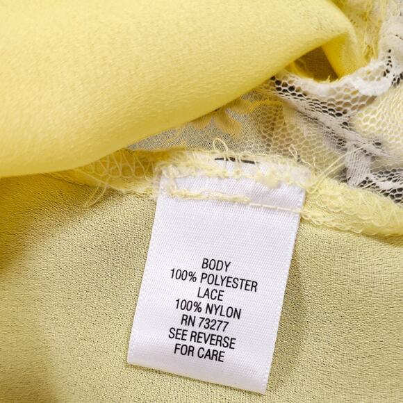 Candie's Y2K Romantic Lace Sheer Tie Front Button Tab Sleeve Top Butter Yellow M - Picture 10 of 10